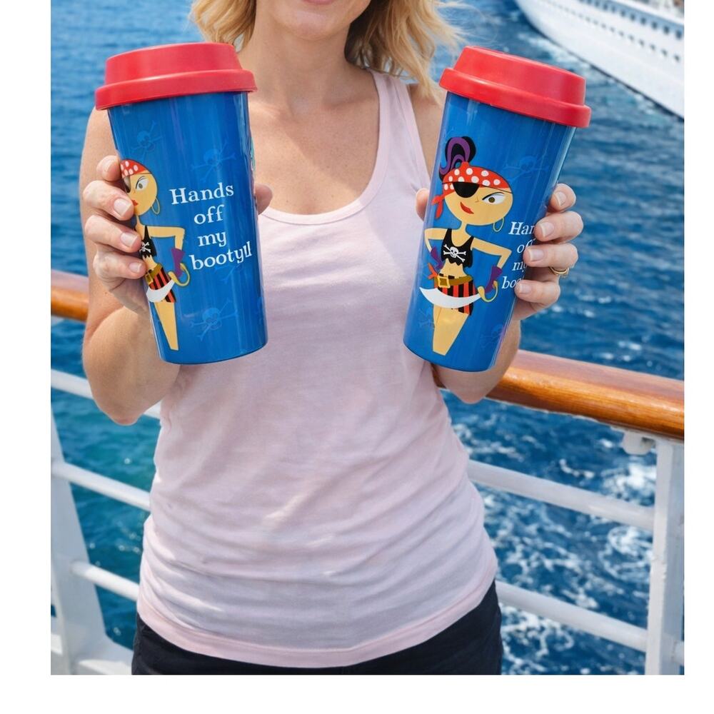 Pirate Girl woman travel mug new sailor hands off my booty print colorful coffee